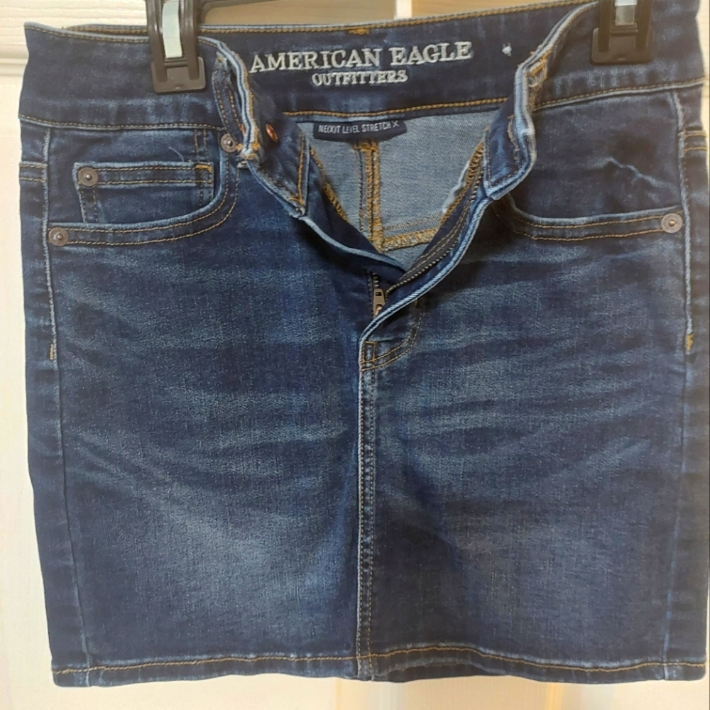 American Eagle High Rise Jean Mini Skirt